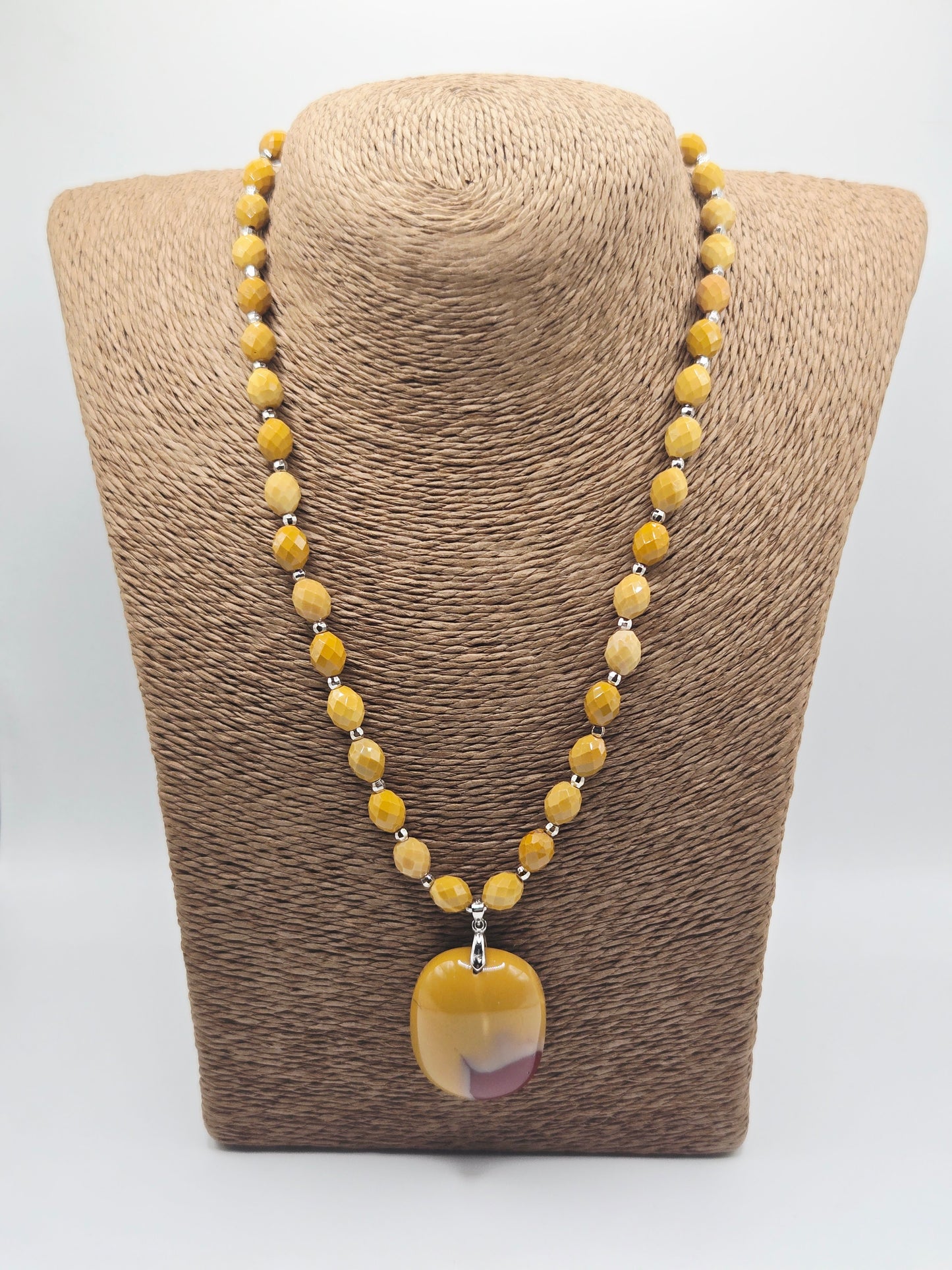 Faceted Yellow Mookaite Necklace with Oval Pendant