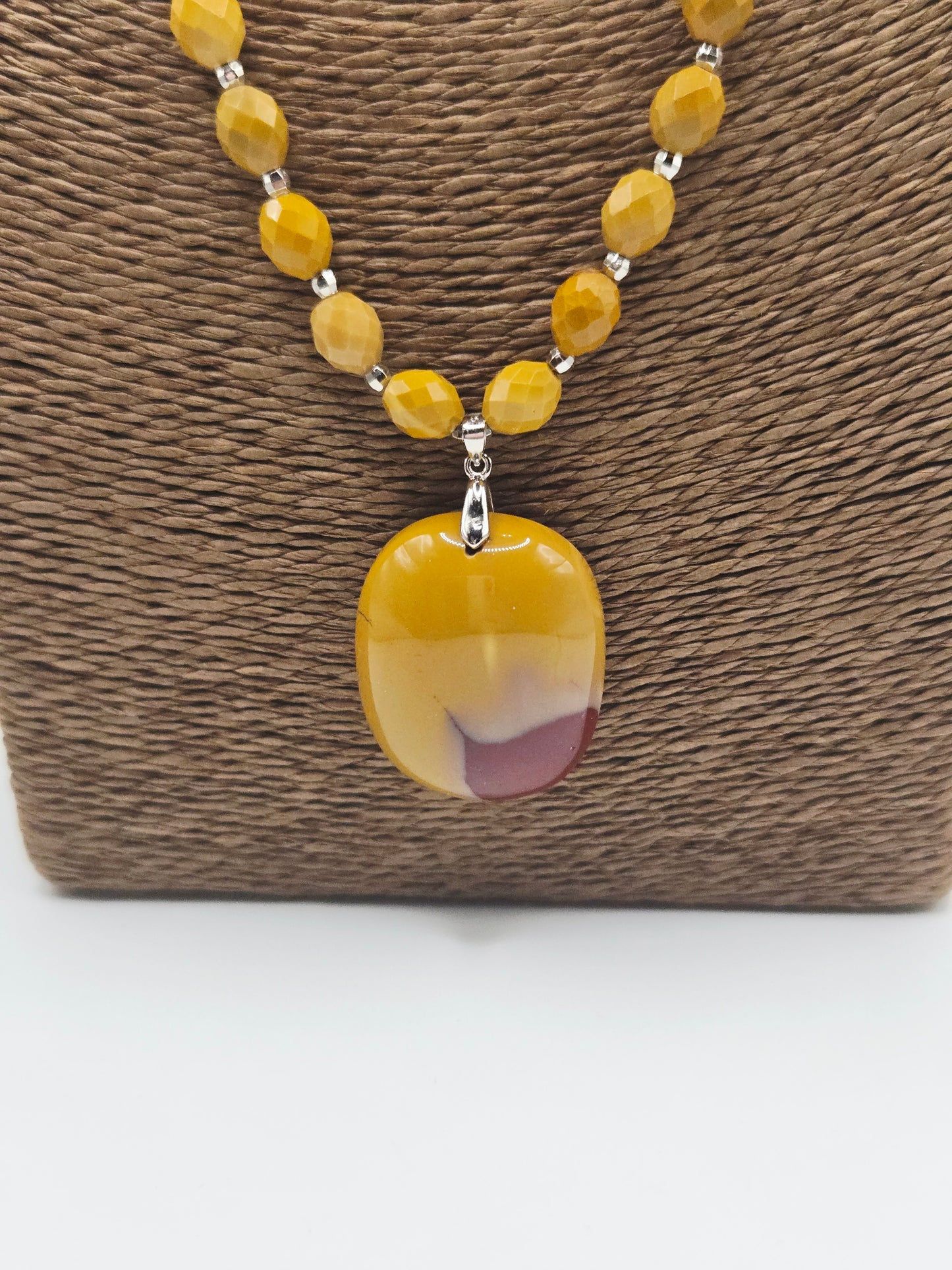 Faceted Yellow Mookaite Necklace with Oval Pendant