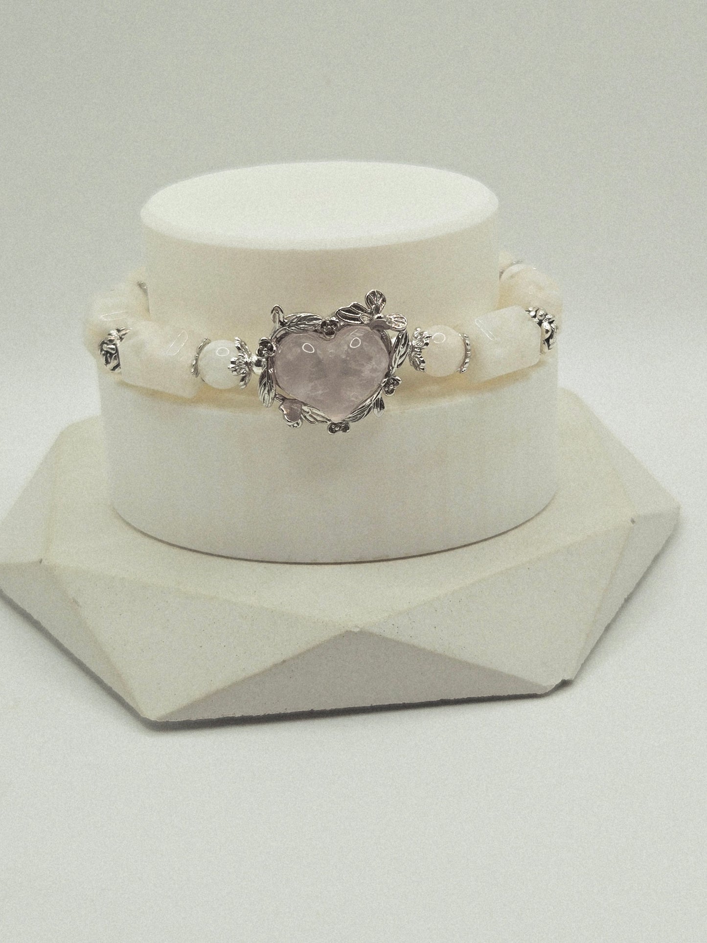 Snowflake Phantom Quartz Bracelet with Rose Quartz Heart