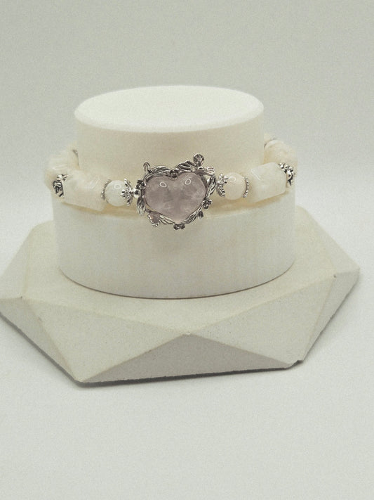 Snowflake Phantom Quartz Bracelet with Rose Quartz Heart
