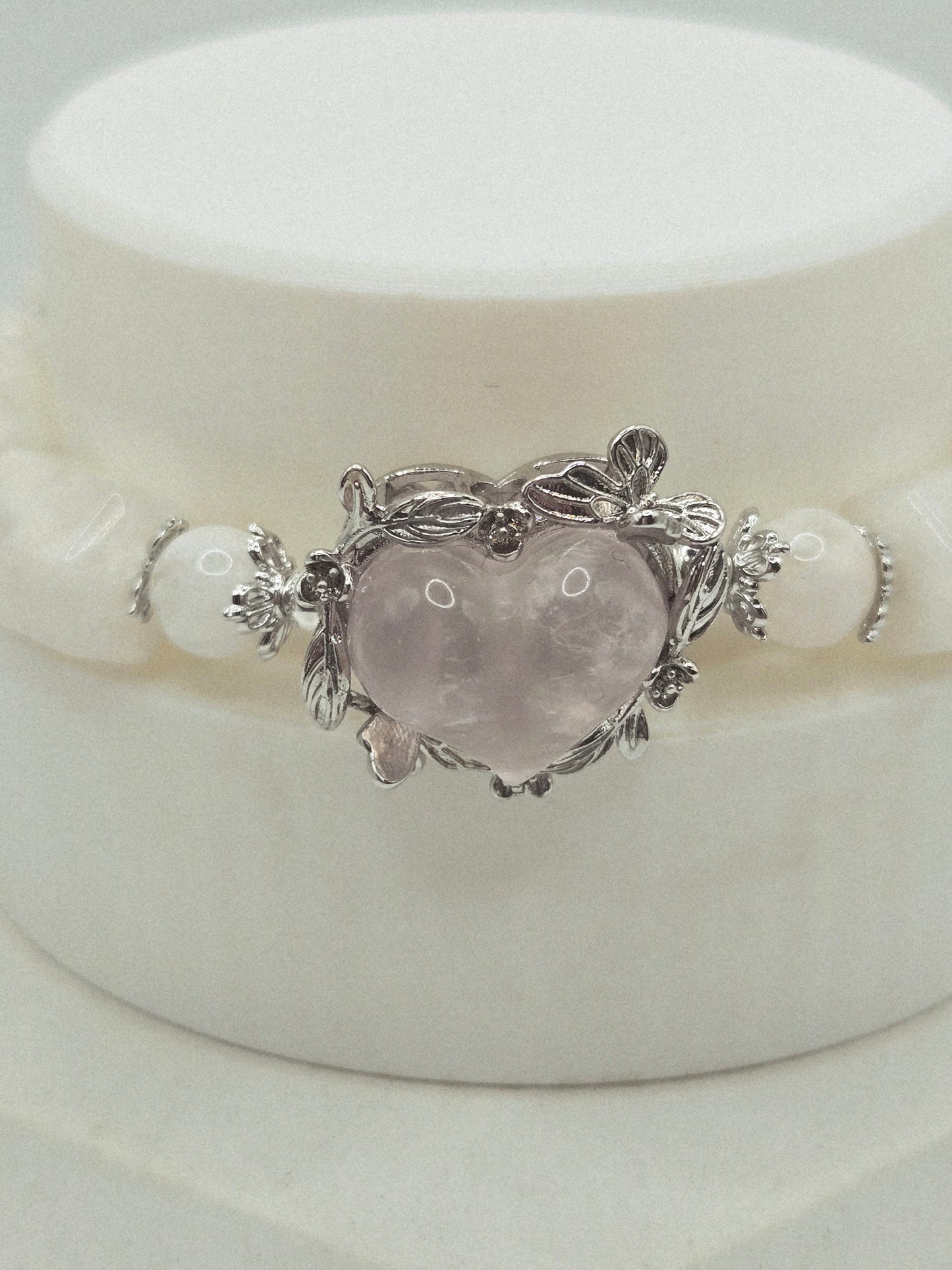 Snowflake Phantom Quartz Bracelet with Rose Quartz Heart