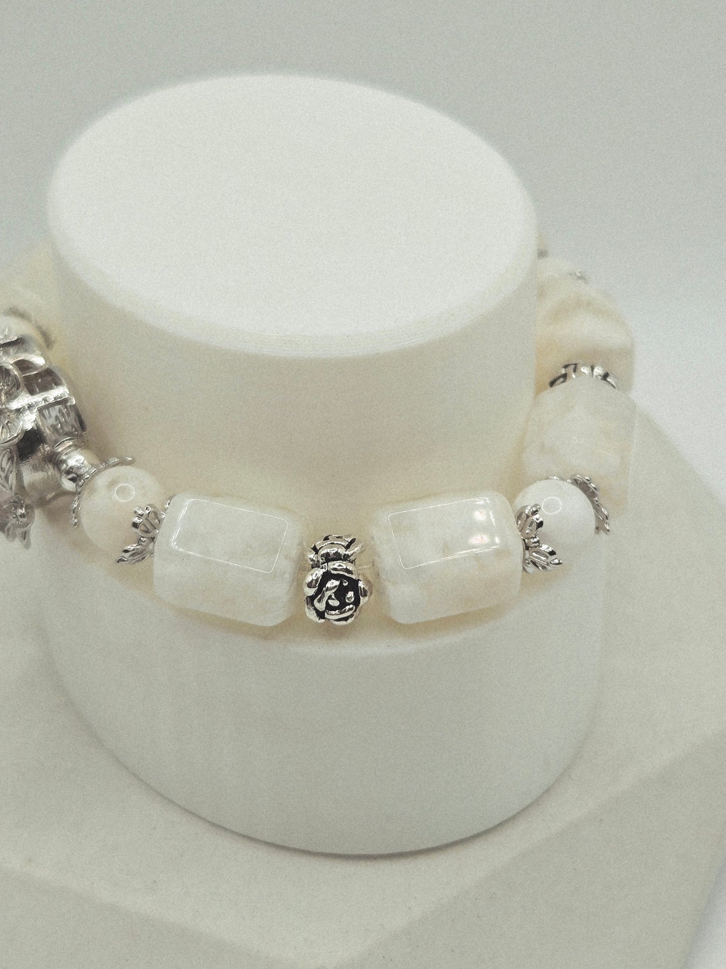 Snowflake Phantom Quartz Bracelet with Rose Quartz Heart