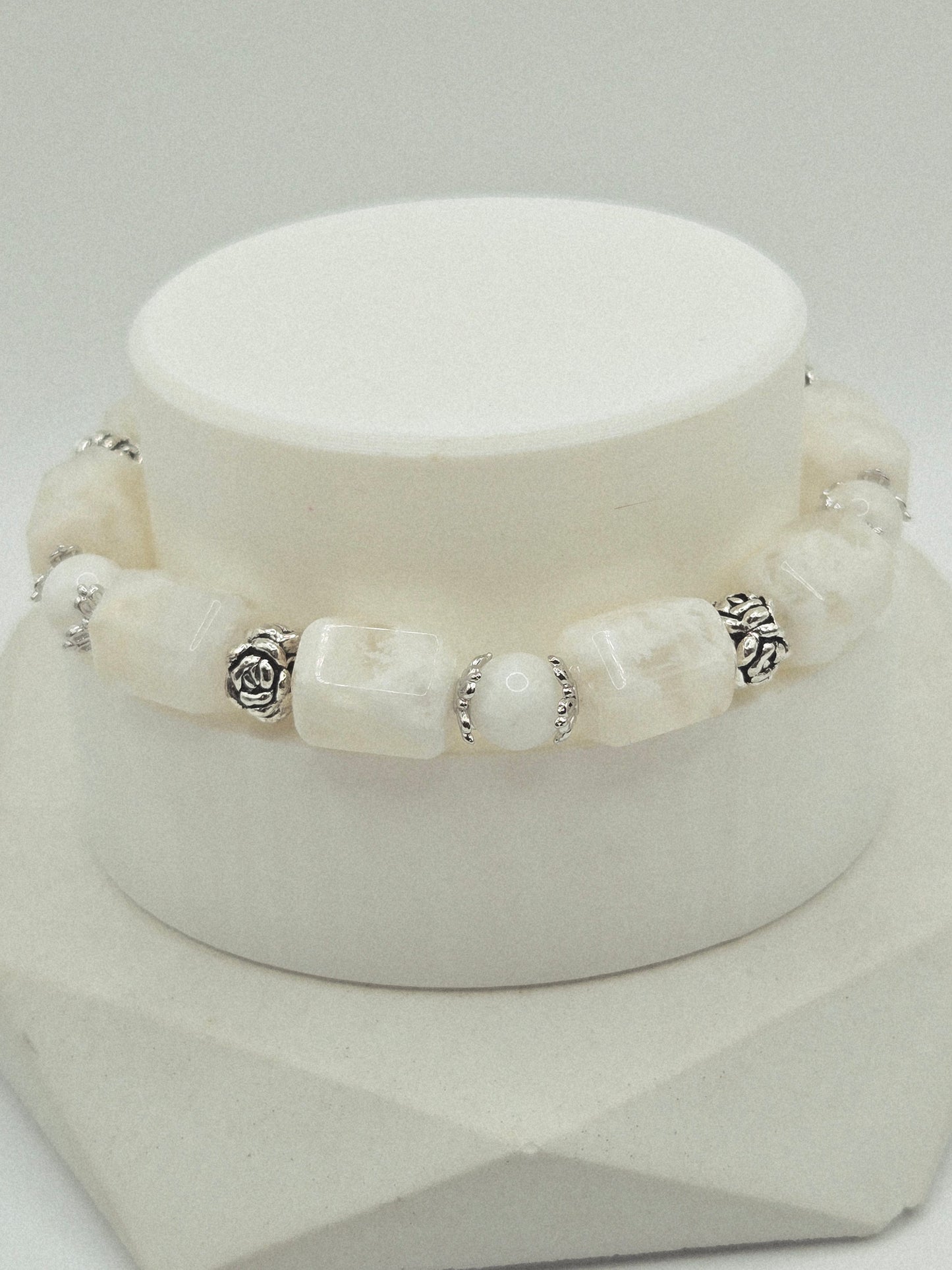 Snowflake Phantom Quartz Bracelet with Rose Quartz Heart