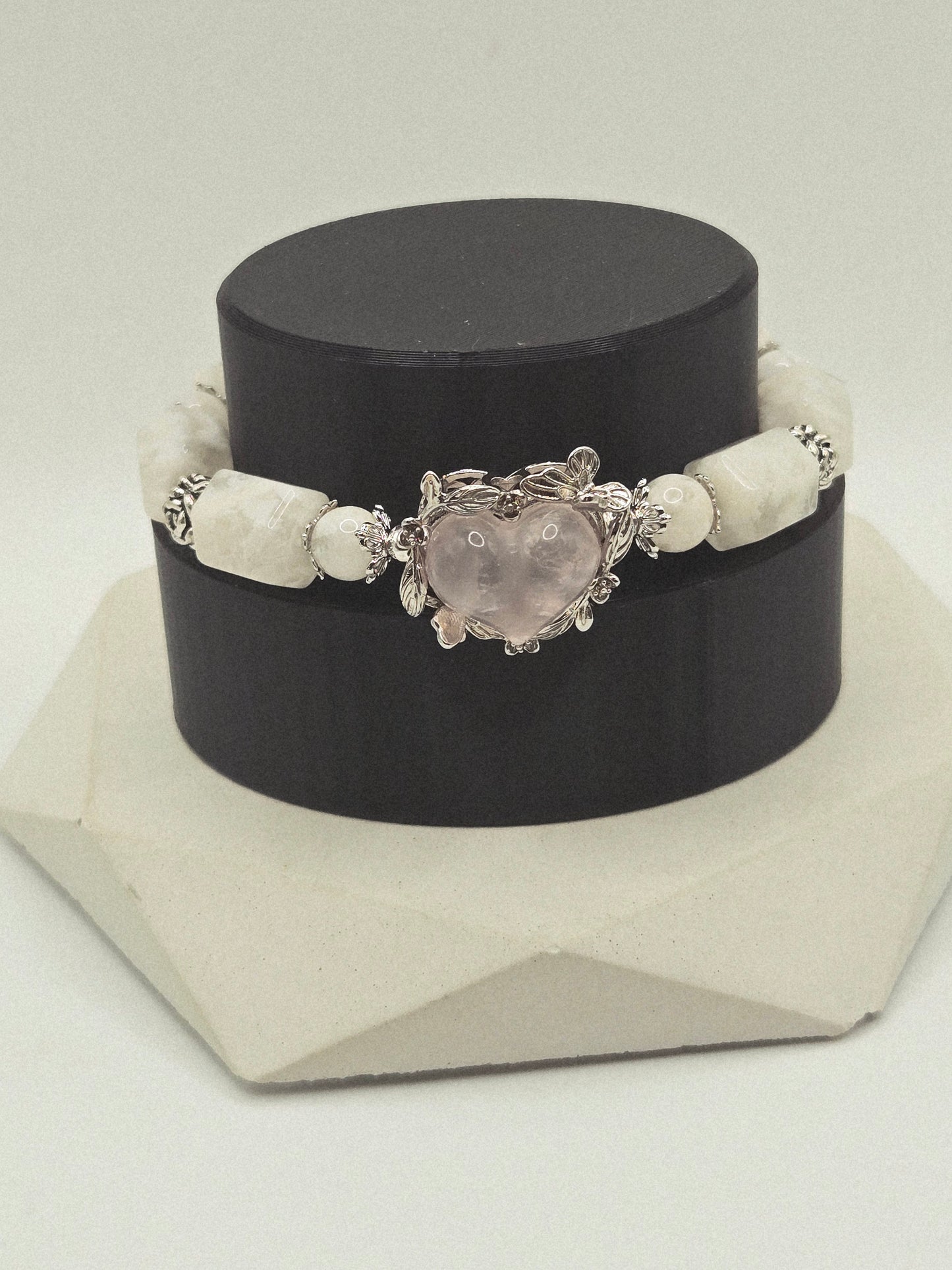 Snowflake Phantom Quartz Bracelet with Rose Quartz Heart