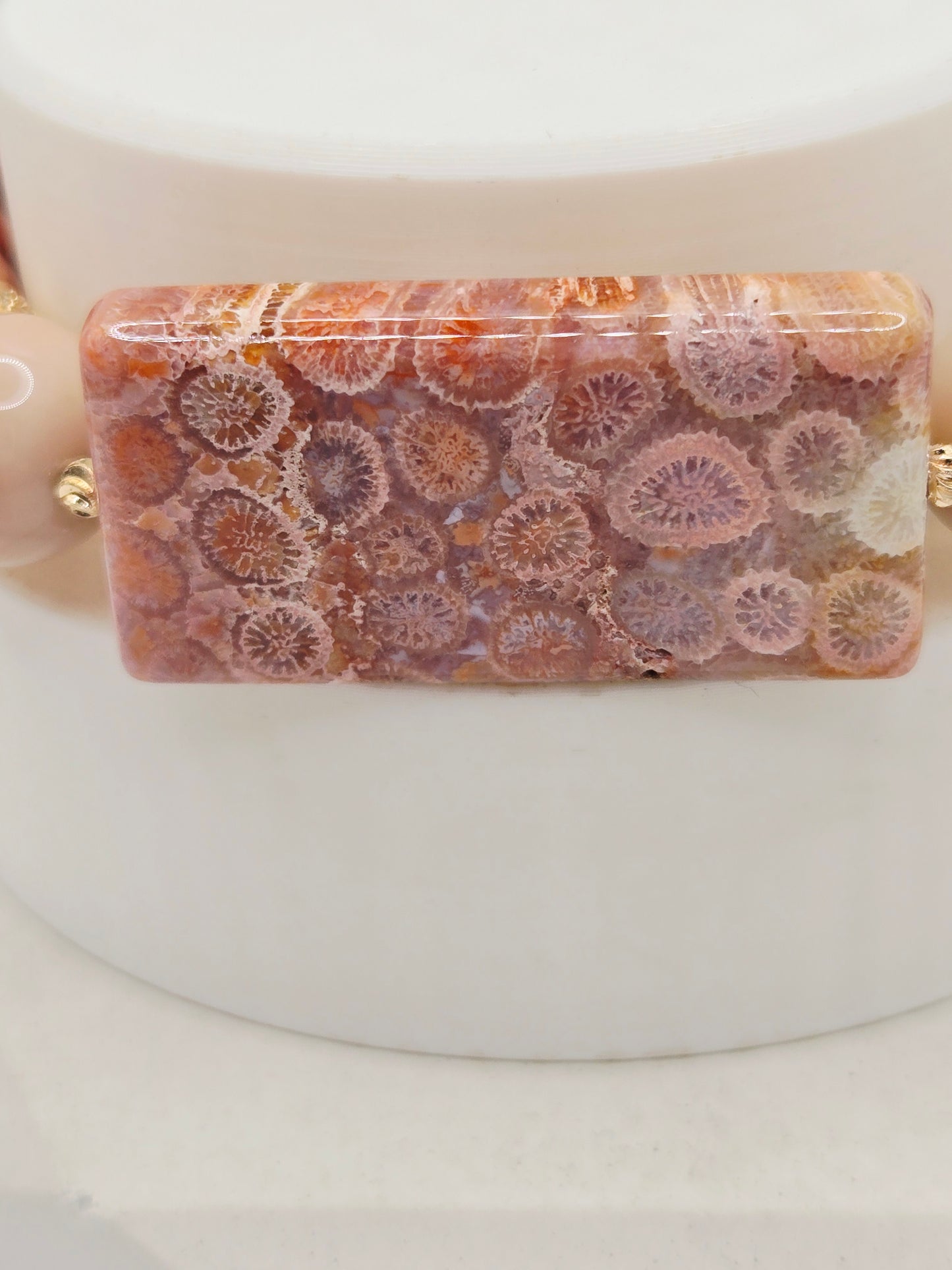 Rosy Cream Alashan Bracelet with Coral Jade
