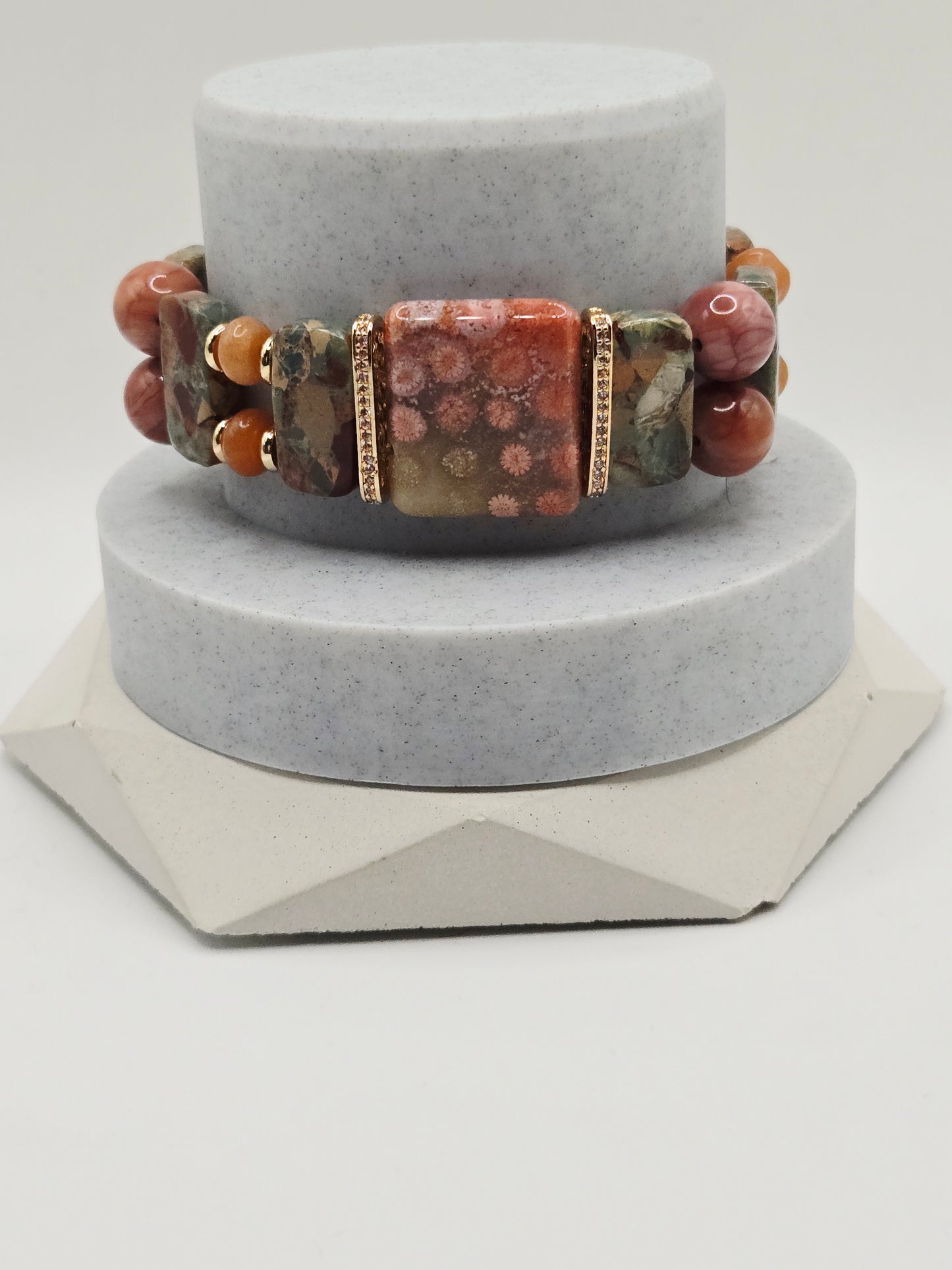 Imperial Jasper Soft Bangle with Coral Jade and Alashan