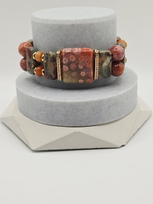 Imperial Jasper Soft Bangle with Coral Jade and Alashan
