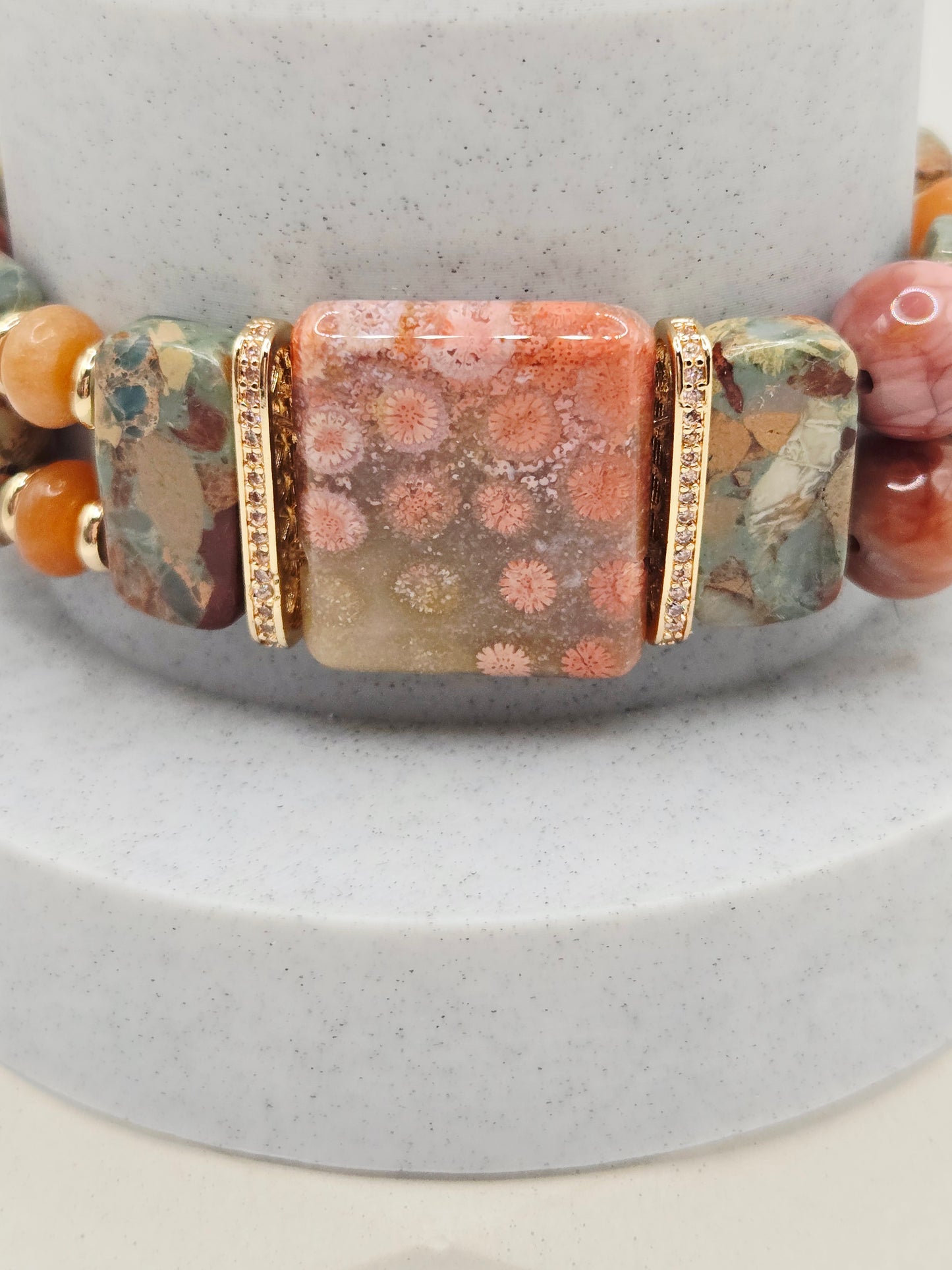 Imperial Jasper Soft Bangle with Coral Jade and Alashan