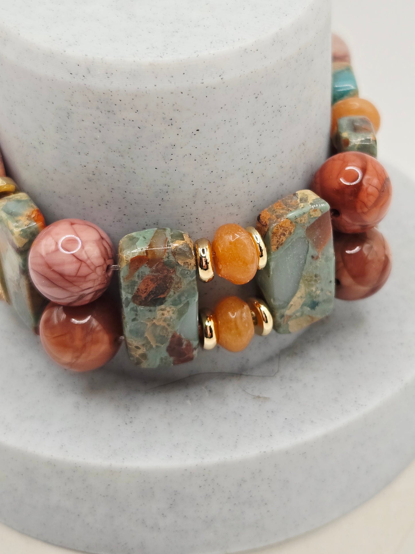 Imperial Jasper Soft Bangle with Coral Jade and Alashan