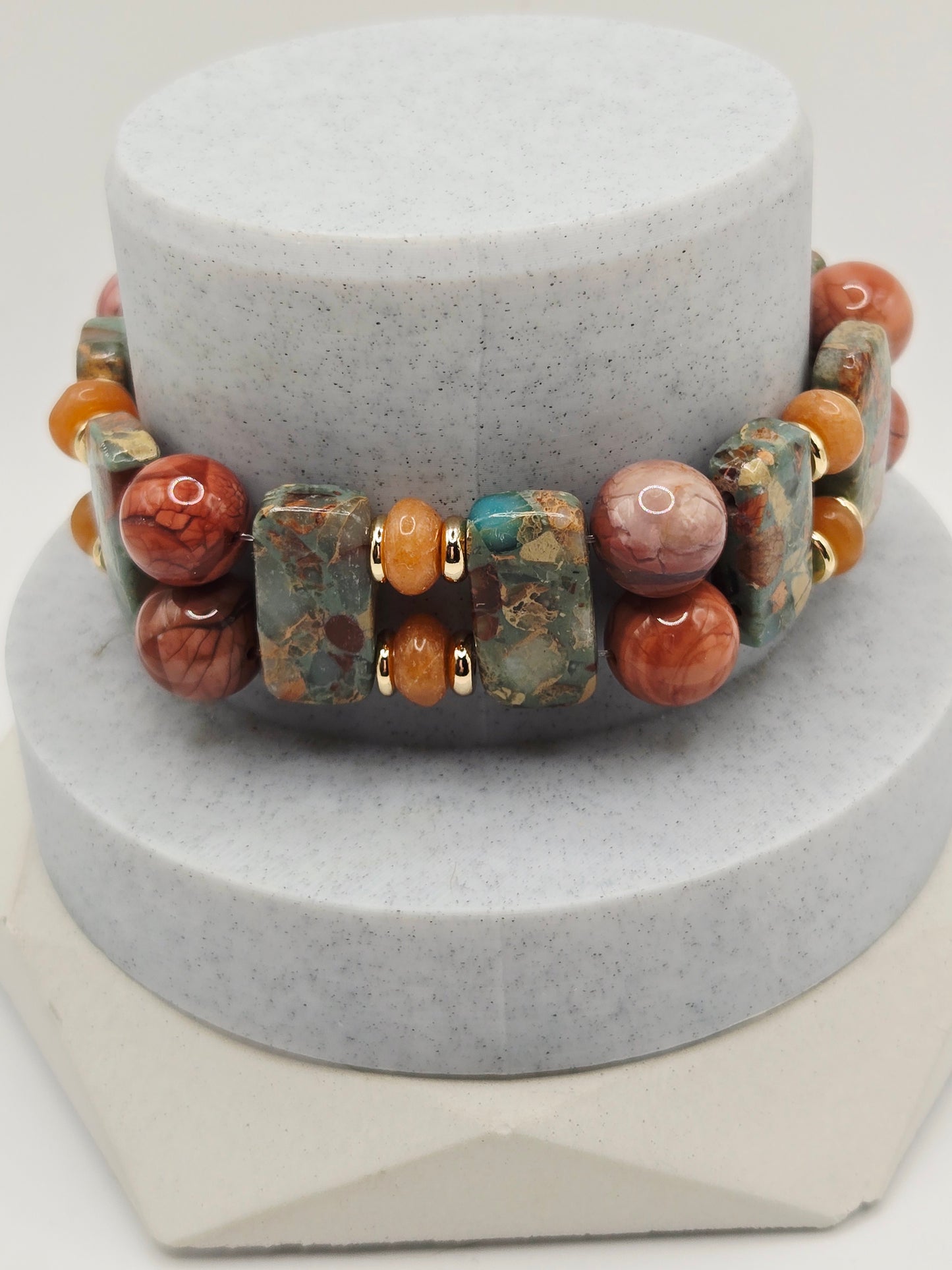 Imperial Jasper Soft Bangle with Coral Jade and Alashan