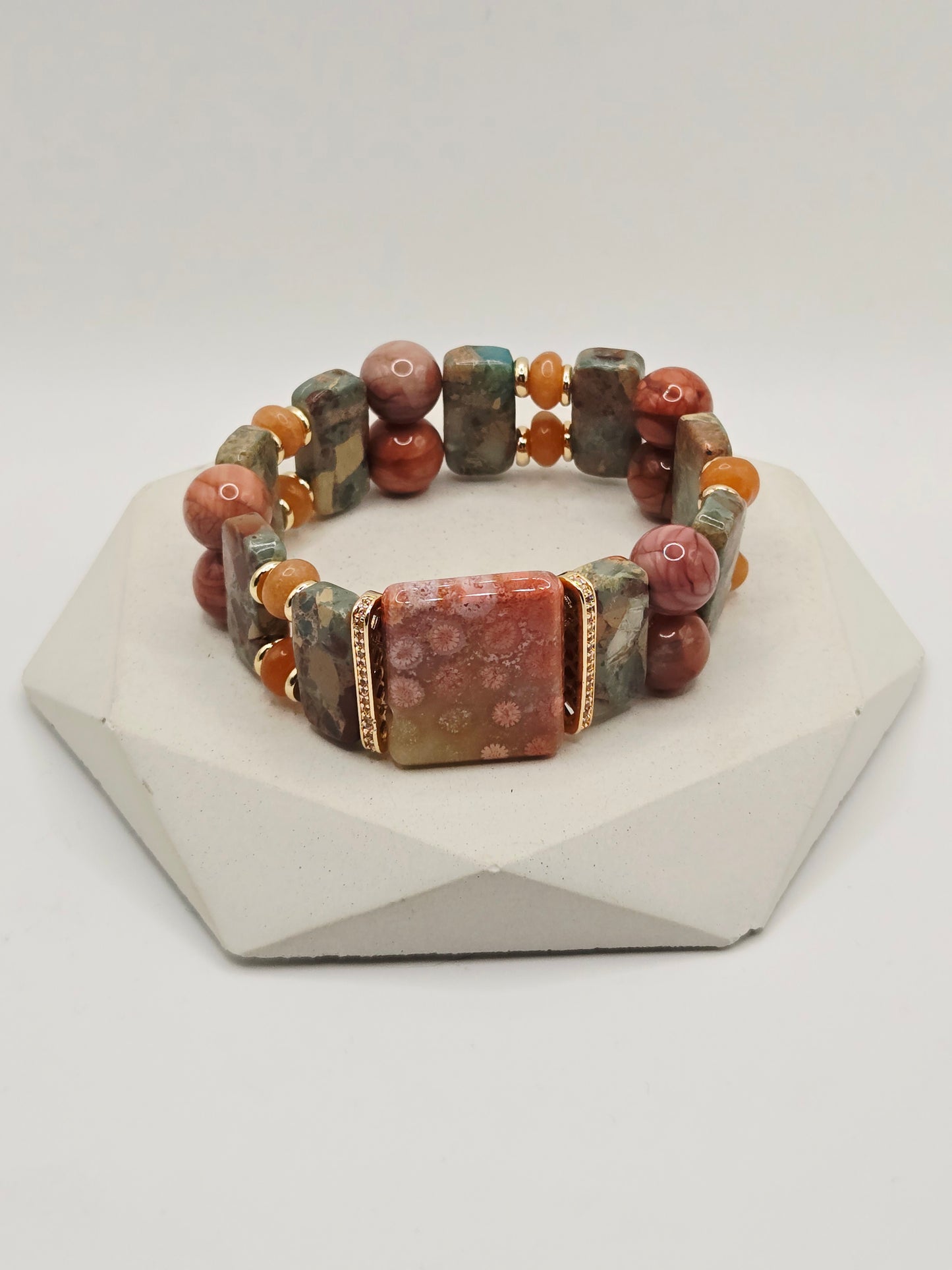 Imperial Jasper Soft Bangle with Coral Jade and Alashan