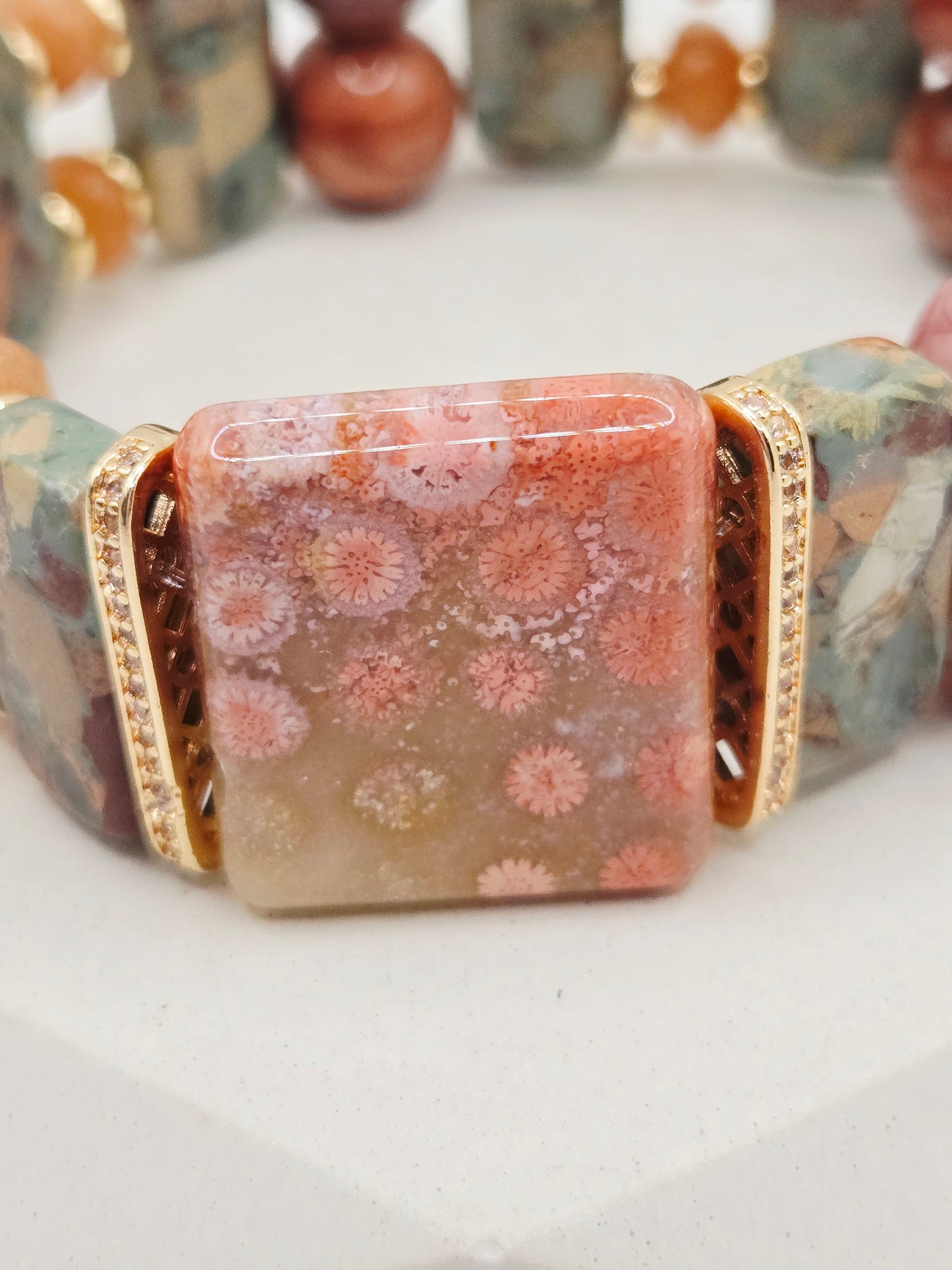 Imperial Jasper Soft Bangle with Coral Jade and Alashan