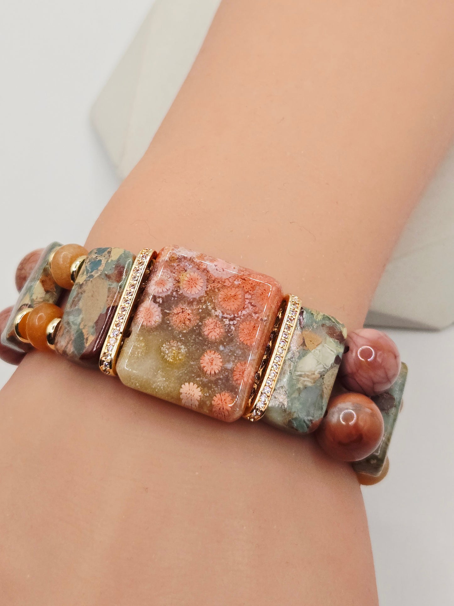 Imperial Jasper Soft Bangle with Coral Jade and Alashan