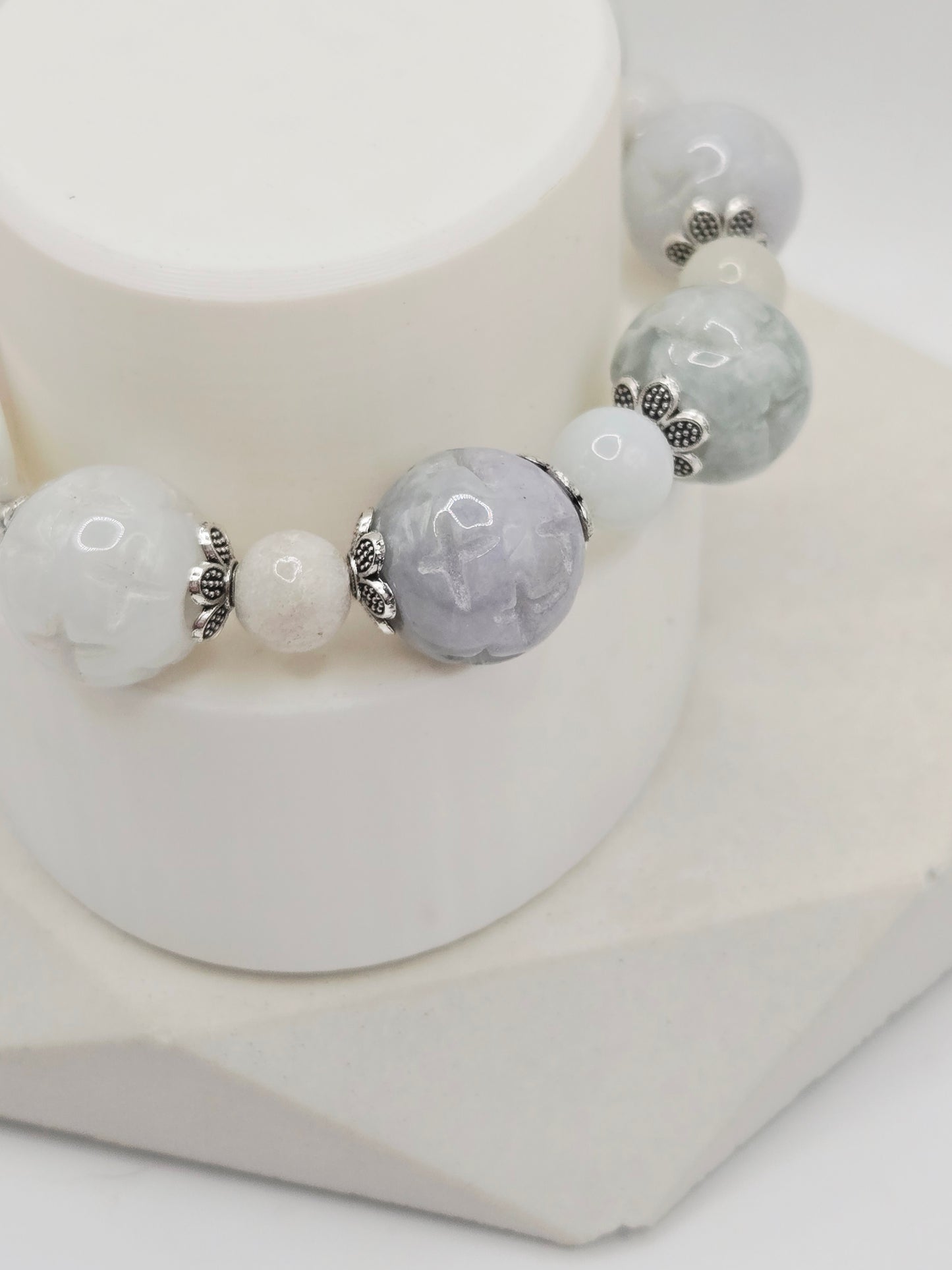 Carved Jadeite Flower Bracelet