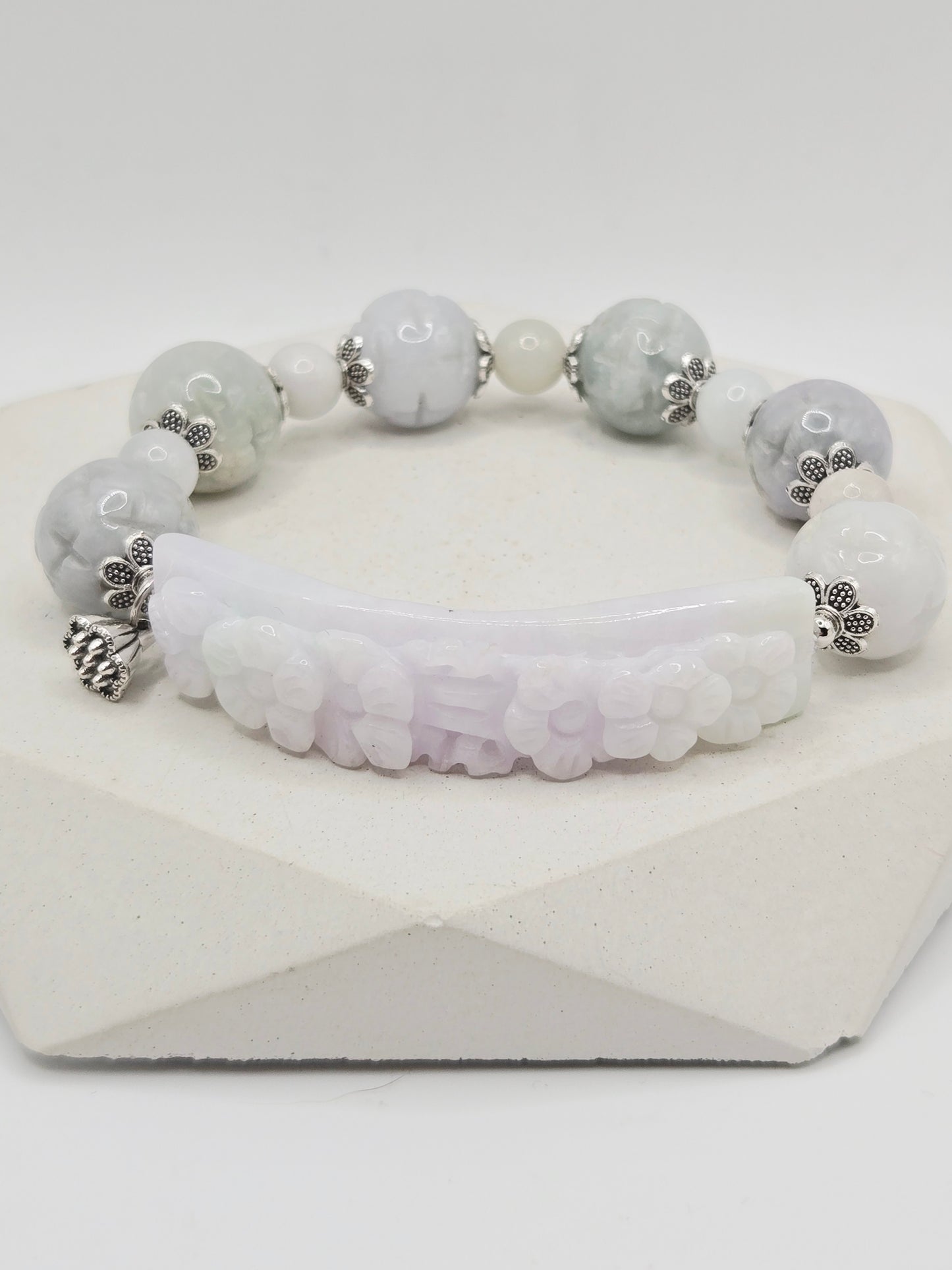 Carved Jadeite Flower Bracelet