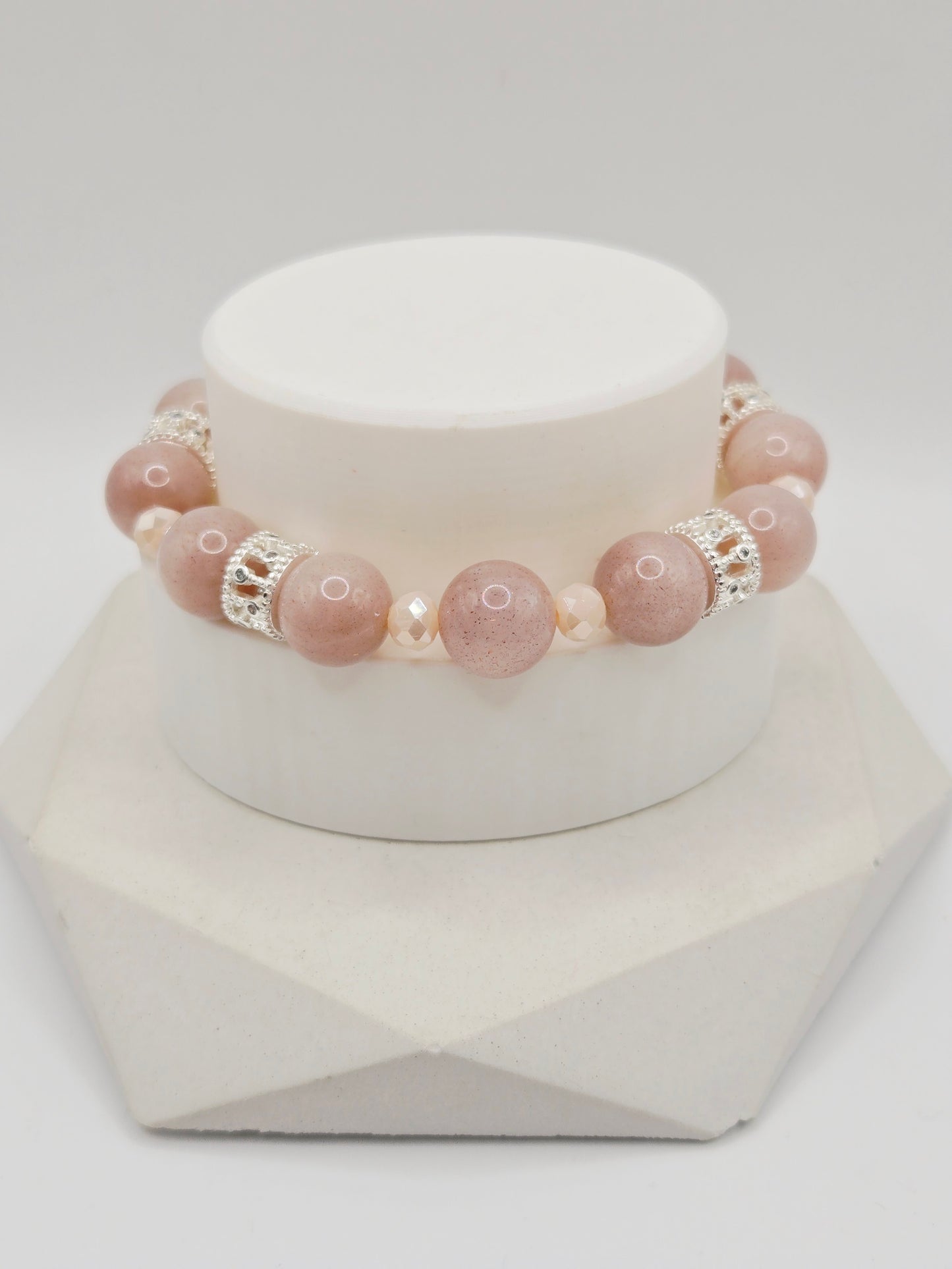 Light and Dark Peach Moonstone Bracelet