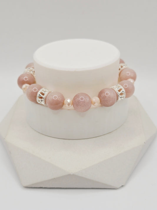 Light and Dark Peach Moonstone Bracelet
