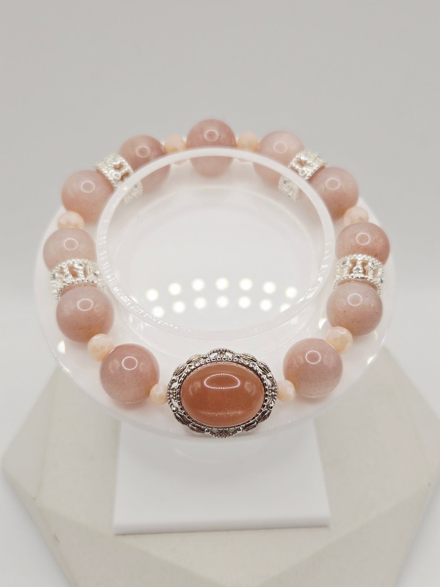 Light and Dark Peach Moonstone Bracelet
