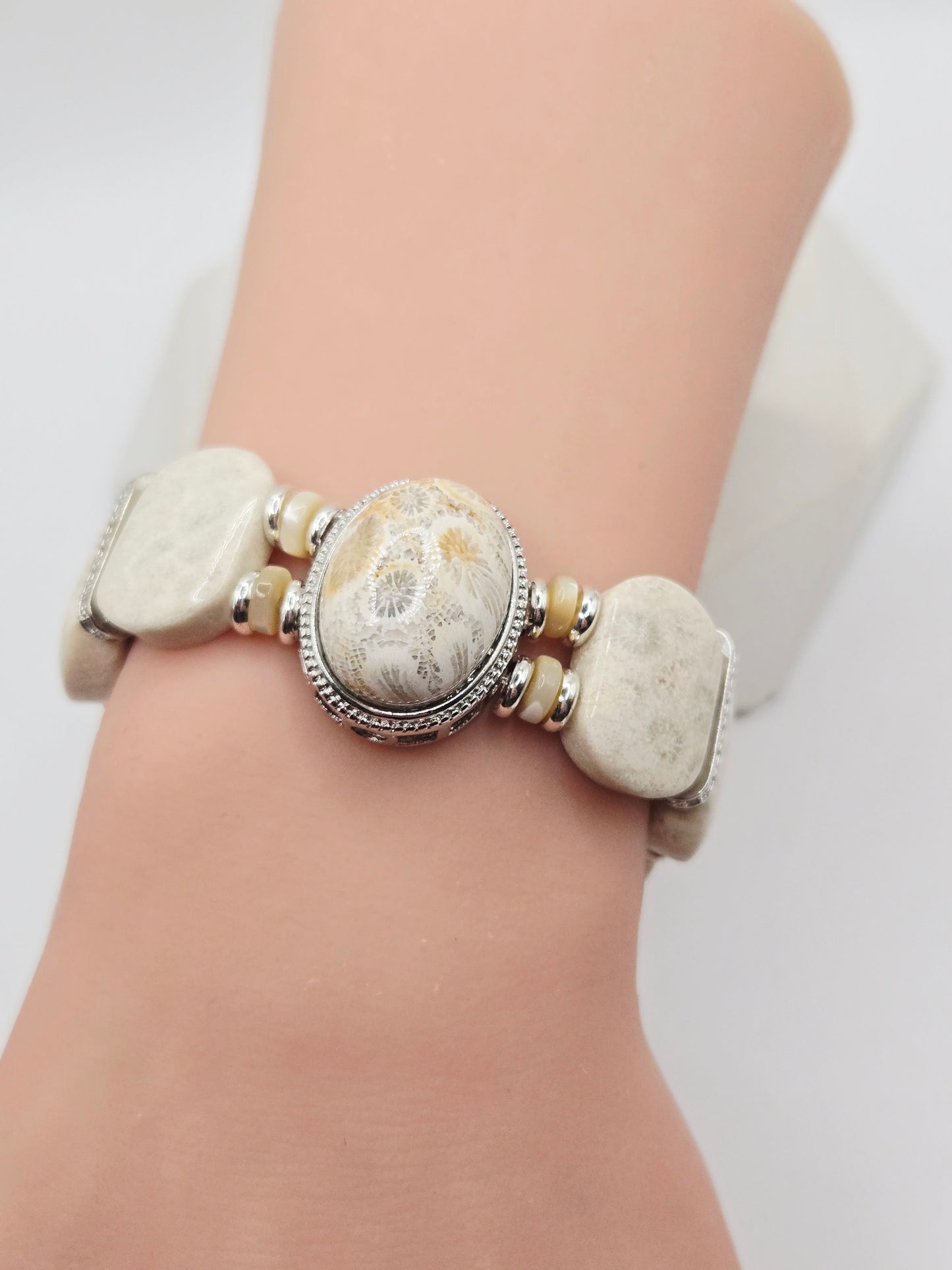 Cream Coral Jade Soft Bangle