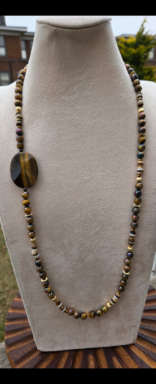 Tiger's Eye Necklace and Bracelet Set – Bold, Natural Elegance with a Touch of Gold